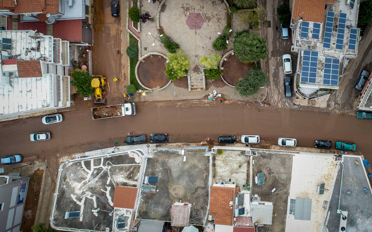 Αεροφωτογραφίες από την πολύπαθη Μάνδρα μετά την καταιγίδα