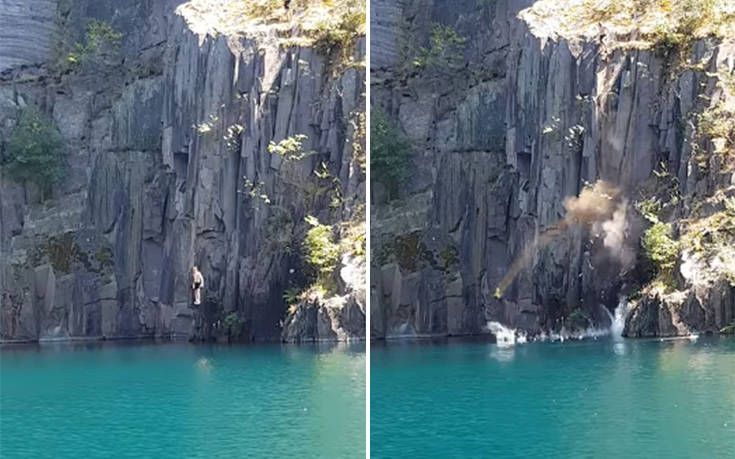 Βράχος πέφτει δευτερόλεπτα αφού είχε βουτήξει στο νερό