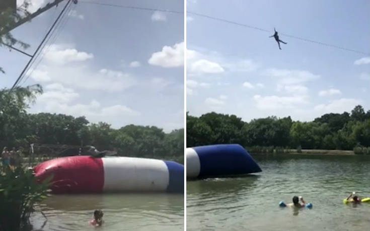 Κάνουν τραμπάλα πηδώντας πάνω σε φουσκωτά