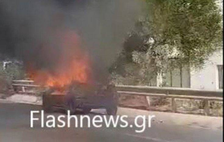 Στις φλόγες τυλίχθηκε αυτοκίνητο στην εθνική οδό Ρεθύμνου &#8211; Ηρακλείου