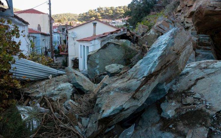 Εικόνες από την κατολίσθηση στο Πλωμάρι Λέσβου