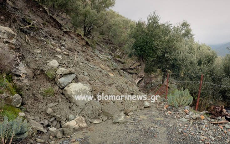 «Έβρεξε» βράχους στο Πλωμάρι της Λέσβου