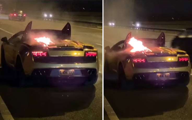 Μια Lamborghini Gallardo τυλίχθηκε ξαφνικά στις φλόγες