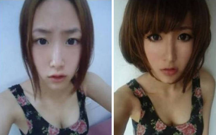 Γυναίκες από την Ασία πριν και μετά το μακιγιάζ