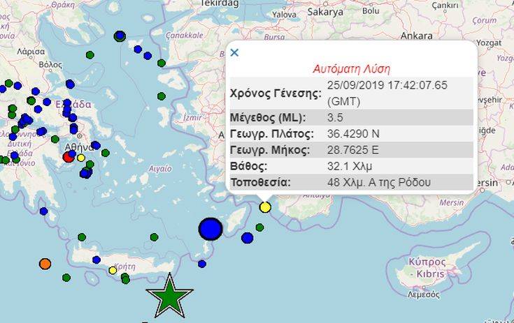 Σεισμός τώρα ανατολικά της Ρόδου