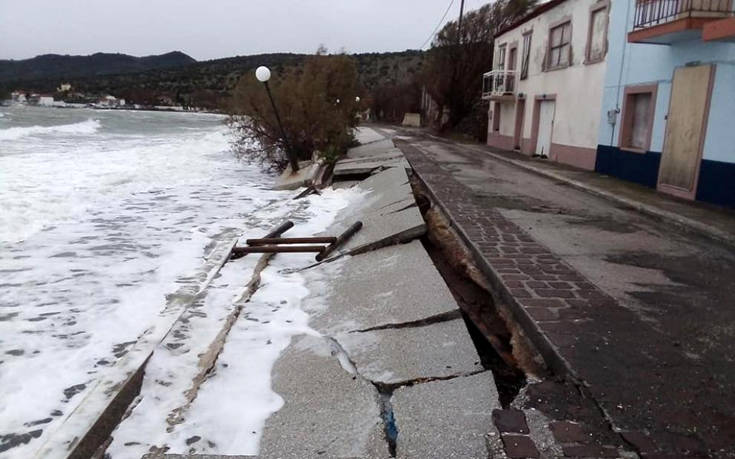 Εικόνες καταστροφής στη Λέσβο: Κλειστά τα σχολεία λόγω της κακοκαιρίας