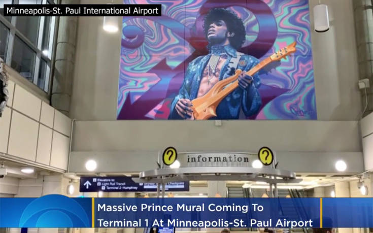 Η γιγαντιαία τοιχογραφία με τον Prince στο αεροδρόμιο της Μινεάπολης στις ΗΠΑ
