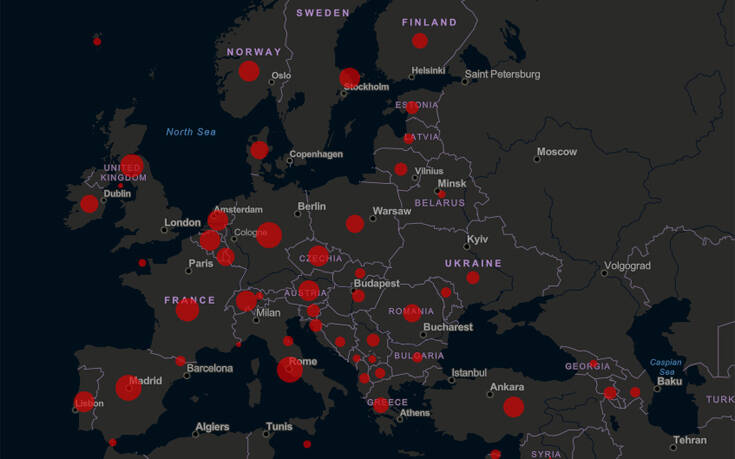 Καλπάζει ο κορονοϊός: Χάρτης με τα κρούσματα και τον αριθμό των νεκρών σε real time