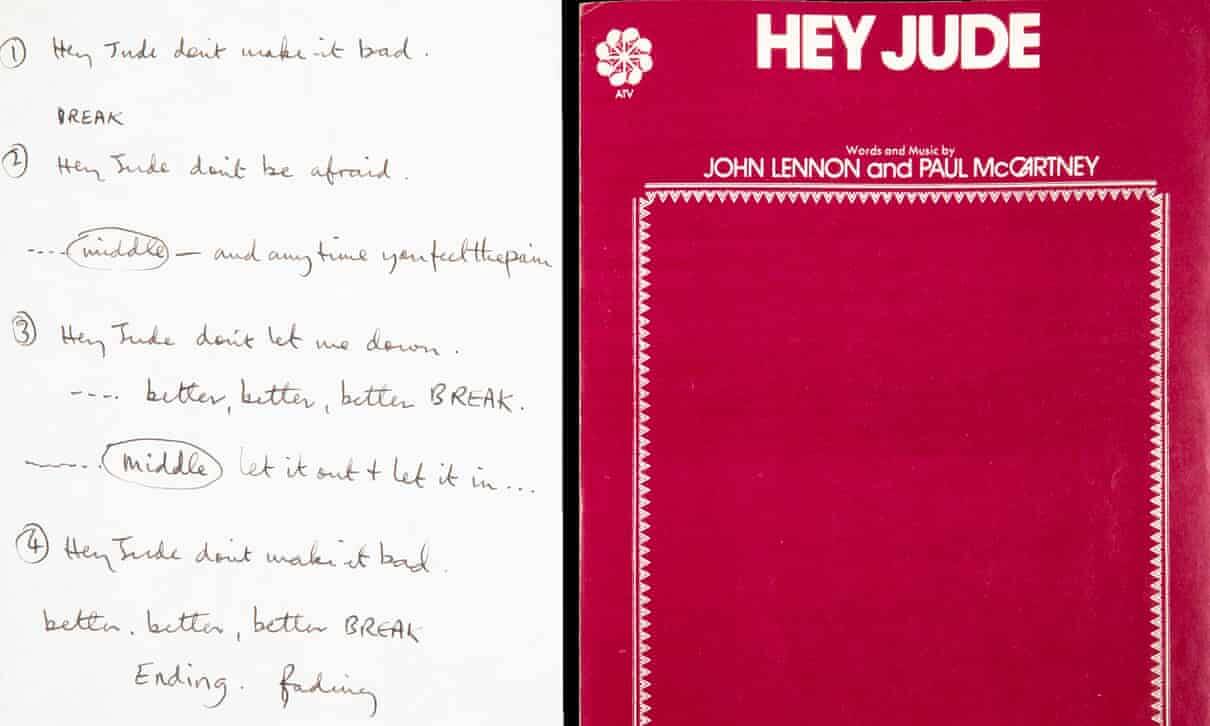 Οι χειρόγραφοι στίχοι του «Hey Jude» των Beatles πουλήθηκαν έναντι ...