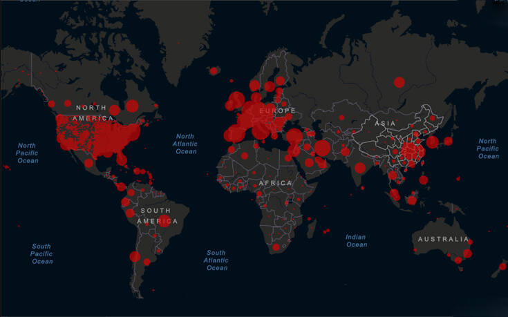 Κορονοϊός: Ο χάρτης που καταγράφει λεπτό προς λεπτό την εξέλιξη κρουσμάτων και θυμάτων