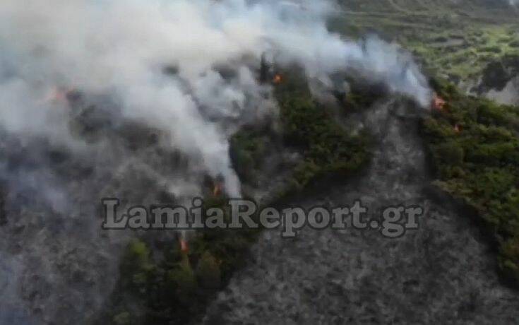 Φθιώτιδα: Η φωτιά που μαίνεται ανεξέλεγκτη στο Γουλέμι Λοκρίδας