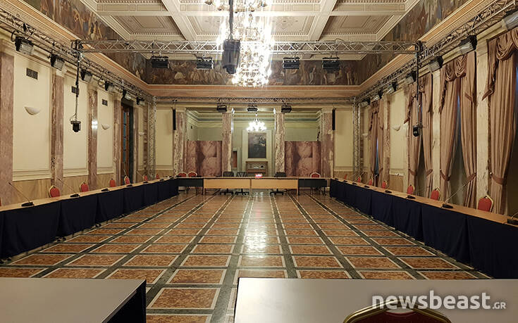 Εικόνες από την ιστορική αίθουσα «Ελευθέριος Βενιζέλος» – Συνεδρίασε η Διάσκεψη των Προέδρων της Βουλής