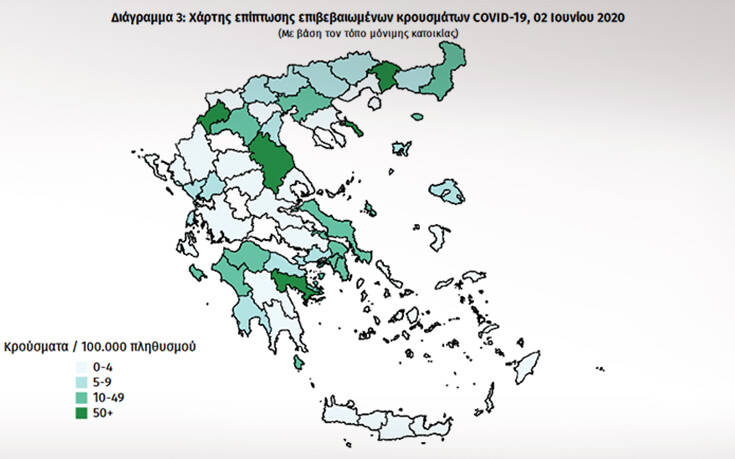 Ο χάρτης του κορονοϊού στην Ελλάδα: Οι λευκές περιοχές και η καμπύλη που ίσιωσε