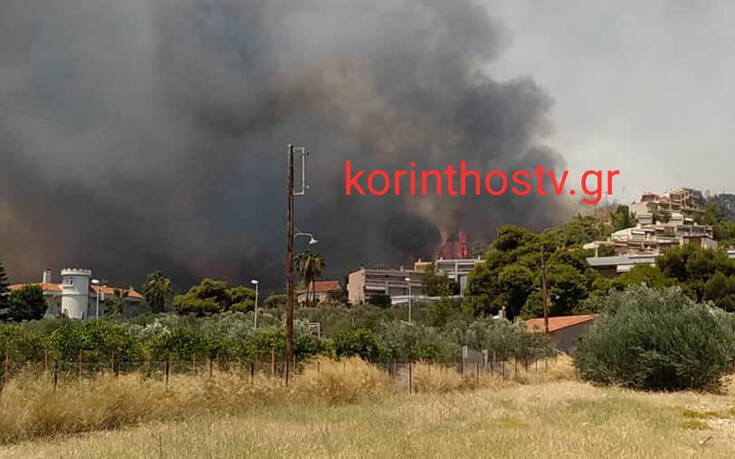 Νέες εικόνες από τη φωτιά στις Κεχριές: Δυνατοί άνεμοι και μαύροι καπνοί κοντά σε σπίτια