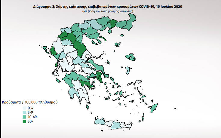 O «χάρτης» των κρουσμάτων σήμερα 16/7 στην Ελλάδα – Πόσα είναι τα εισαγόμενα