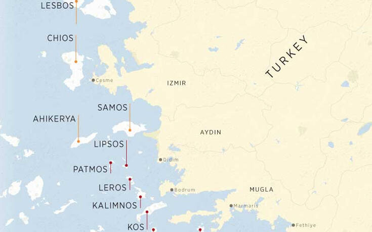 Χάρτης – γράφημα του Anadolou με 18 ελληνικά νησιά: Η Αθήνα παραβιάζει τις συνθήκες Λωζάνης και Παρισίου