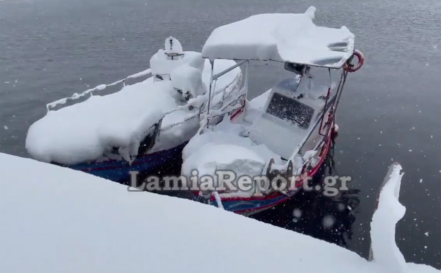 Εντυπωσιακές εικόνες: Το χιόνι κάλυψε και τις βάρκες στην παραλία της Λάρυμνας στη Φθιώτιδα