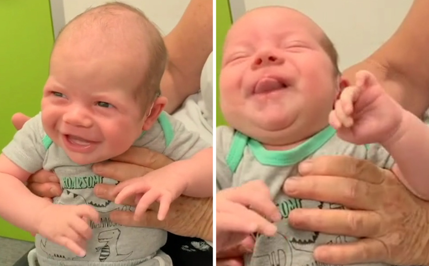 Το απολαυστικό χαμόγελο κωφού μωρού που ακούει για πρώτη φορά τη φωνή της μητέρας του