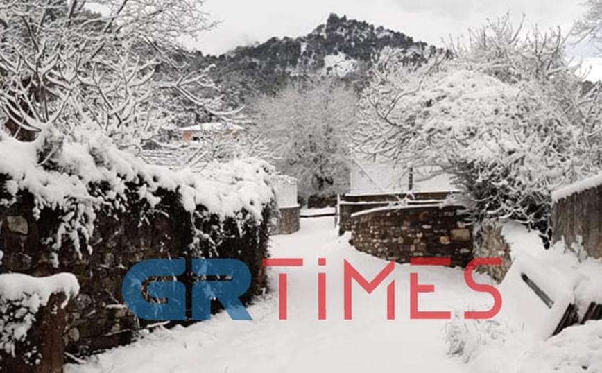 Στα «λευκά» ντύθηκε η Θάσος: Πρωτοφανείς εικόνες από τη χιονόπτωση στο νησί