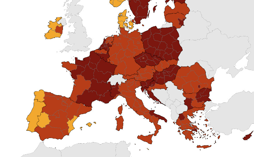 Χάρτης ECDC: Στο «κόκκινο» η Ελλάδα, στο «βαθύ κόκκινο» Αττική και Δυτική Μακεδονία