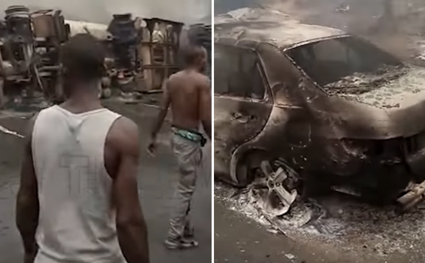 Εικόνες χάους μετά την ανατροπή βυτιοφόρου: 12 άνθρωποι σκοτώθηκαν, δεκάδες σπίτια κάηκαν