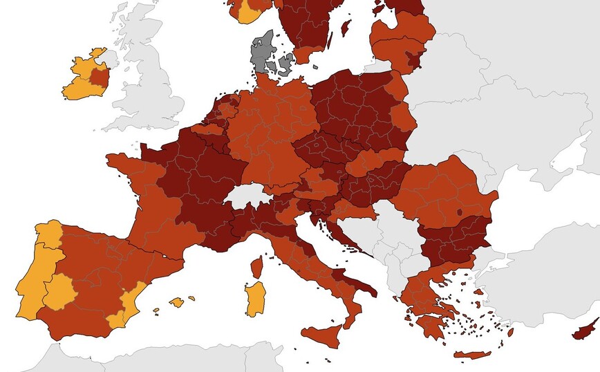 Χάρτης ECDC για τον κορονοϊό: Παραμένει στο κόκκινο όλη η Ελλάδα