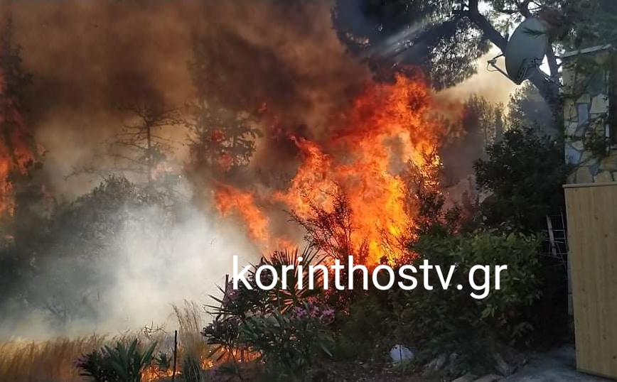 Μεγάλη φωτιά στα Ίσθμια: Κοντά σε σπίτια έχουν φτάσει οι φλόγες
