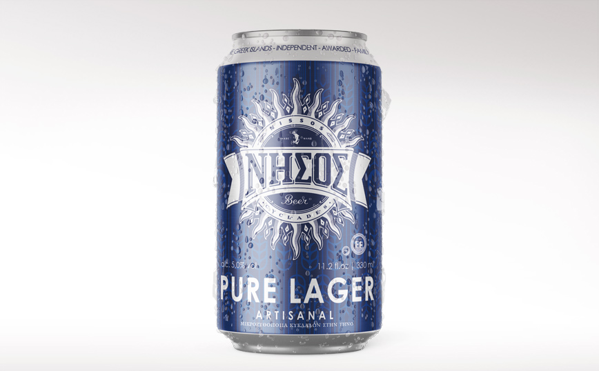 Η «ΝΗΣΟΣ PURE LAGER» σε κουτάκι από τη μπύρα «ΝΗΣΟΣ»