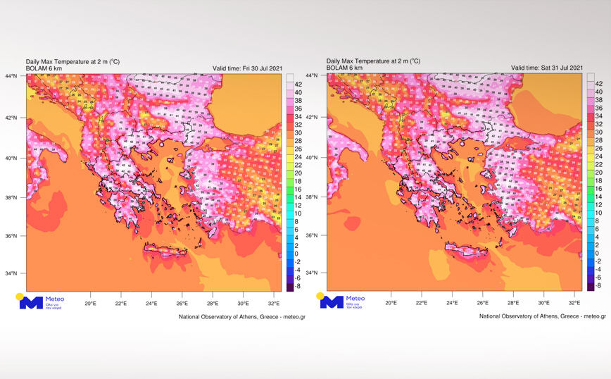 Καιρός: Τα νεότερα δεδομένα για τον καύσωνα &#8211; Χάρτες του meteo για την Παρασκευή 30 Ιουλίου και το Σάββατο 31 Ιουλίου