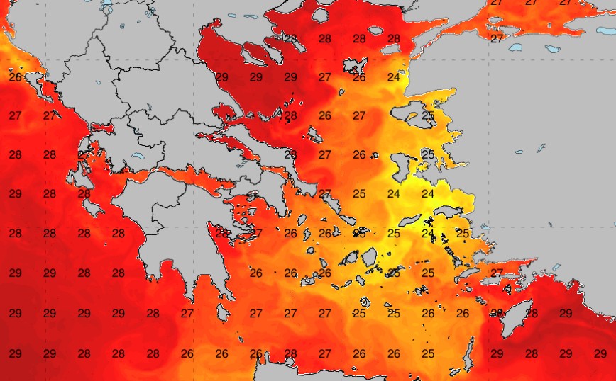 Σε υψηλά επίπεδα η θερμοκρασία της επιφάνειας της θάλασσας στην Ελλάδα