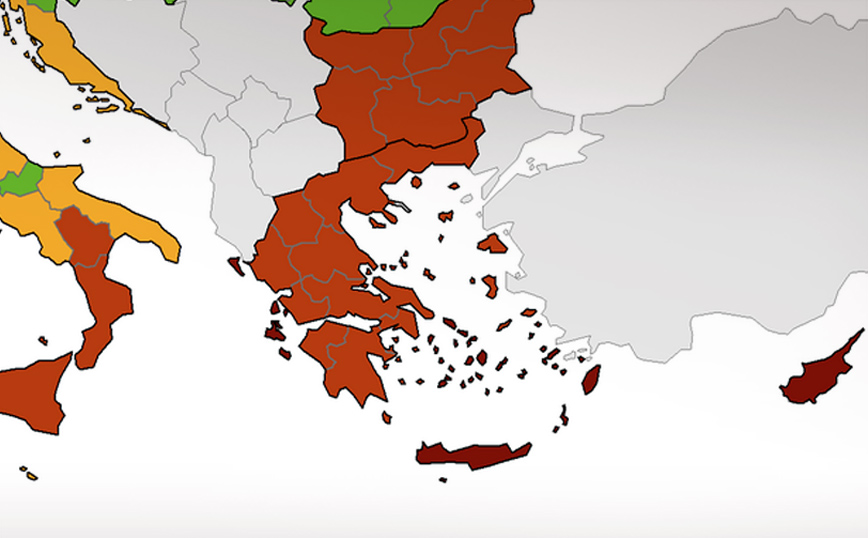 Κορονοϊός – Χάρτης ECDC: Στο «κόκκινο» όλη η Ελλάδα