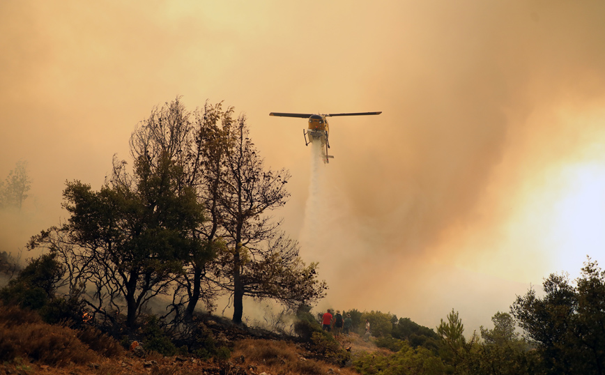 Φωτιά στα Βίλια: Ανεξέλεγκτη η πυρκαγιά &#8211; Δυσχεραίνει τις προσπάθειες των πυροσβεστών ο άνεμος
