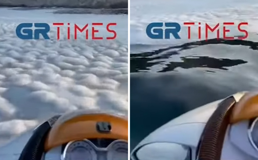 Το φαινόμενο που προκαλεί αφρούς στη θάλασσα της Χαλκιδικής: Jet Ski μοιάζει να βρίσκεται σε χιονισμένο τοπίο