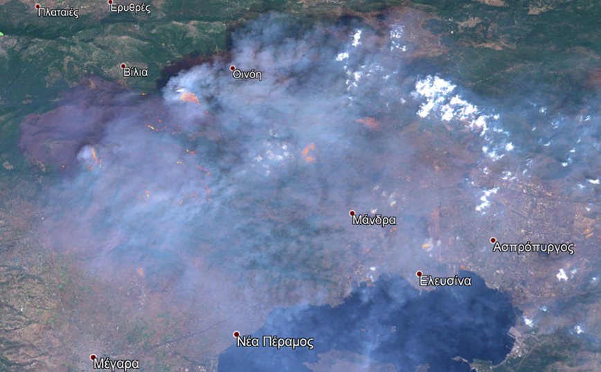 Φωτιά στα Βίλια: Αποκαρδιωτικές οι εικόνες από τον δορυφόρο