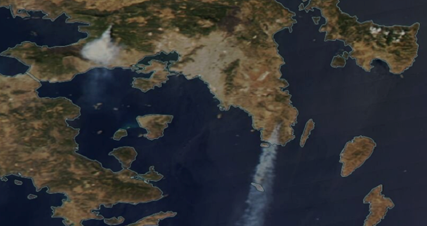Φωτιά στην Αττική: Δορυφορική απεικόνιση των ενεργών μετώπων σε Βίλια και Κερατέα