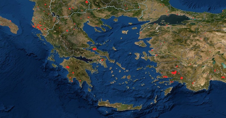 Ο χάρτης της NASA με τις φωτιές του τελευταίου 24ωρου στην Ελλάδα