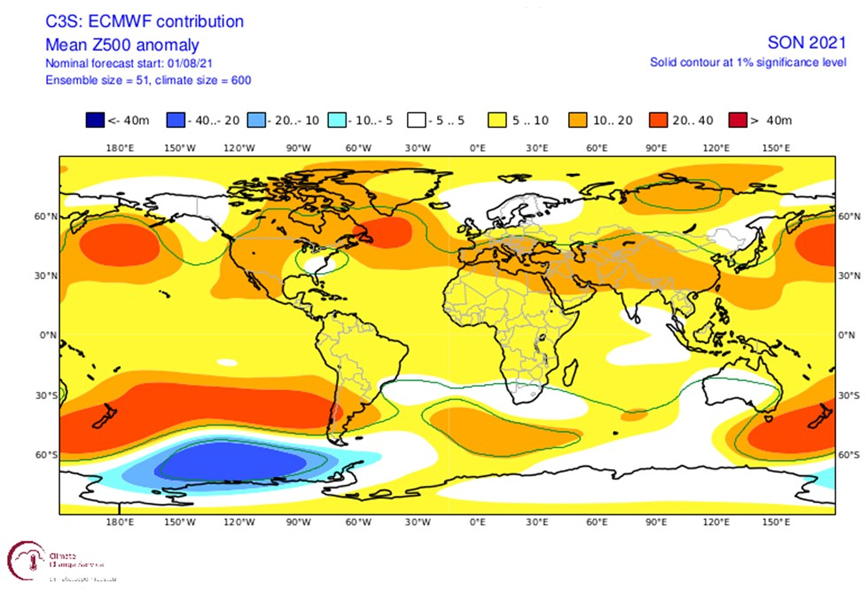 Χάρτης της ΕΜΥ για τις αποκλίσεις των γεωδυναμικών υψών το φετινό φθινόπωρο Χάρτης της ΕΜΥ για τις αποκλίσεις των γεωδυναμικών υψών το φετινό φθινόπωρο