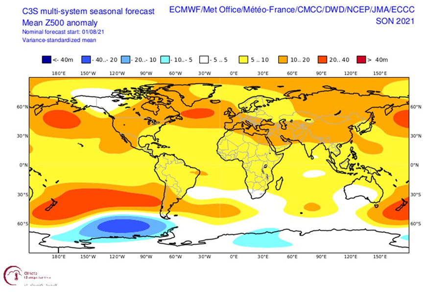 Χάρτης της ΕΜΥ για τις αποκλίσεις των γεωδυναμικών υψών το φετινό φθινόπωρο Χάρτης της ΕΜΥ για τις αποκλίσεις των γεωδυναμικών υψών το φετινό φθινόπωρο