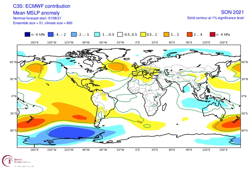 Χάρτης της ΕΜΥ για τις αποκλίσεις της ατμοσφαιρικής πίεσης το φετινό φθινόπωρο Χάρτης της ΕΜΥ για τις αποκλίσεις της ατμοσφαιρικής πίεσης το φετινό φθινόπωρο