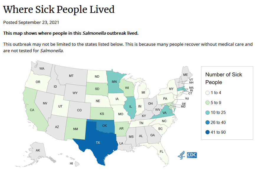 Χάρτης με τα περιστατικά σαλμονέλας που έχουν καταγραφεί στις ΗΠΑ Χάρτης με τα περιστατικά σαλμονέλας που έχουν καταγραφεί στις ΗΠΑ