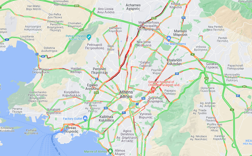 Η κίνηση στους δρόμους της Αθήνας