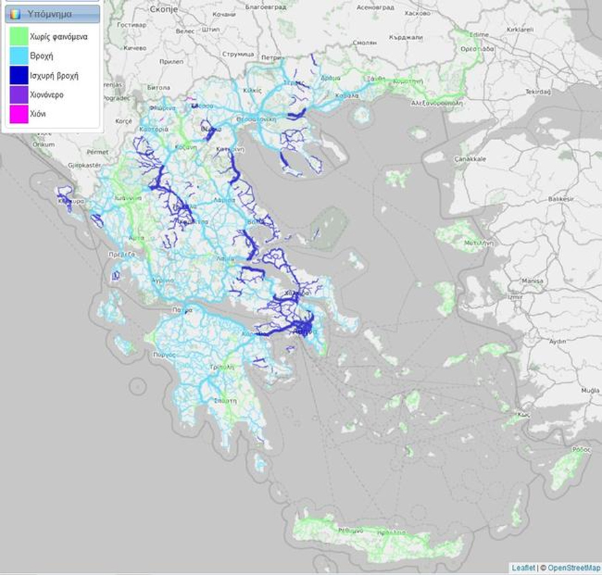 Ο χάρτης με τις καιρικές συνθήκες στο οδικό δίκτυο της χώρας Ο χάρτης με τις καιρικές συνθήκες στο οδικό δίκτυο της χώρας
