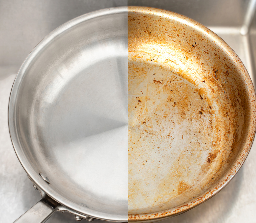 Τηγάνι, πριν και μετά το καθάρισμα