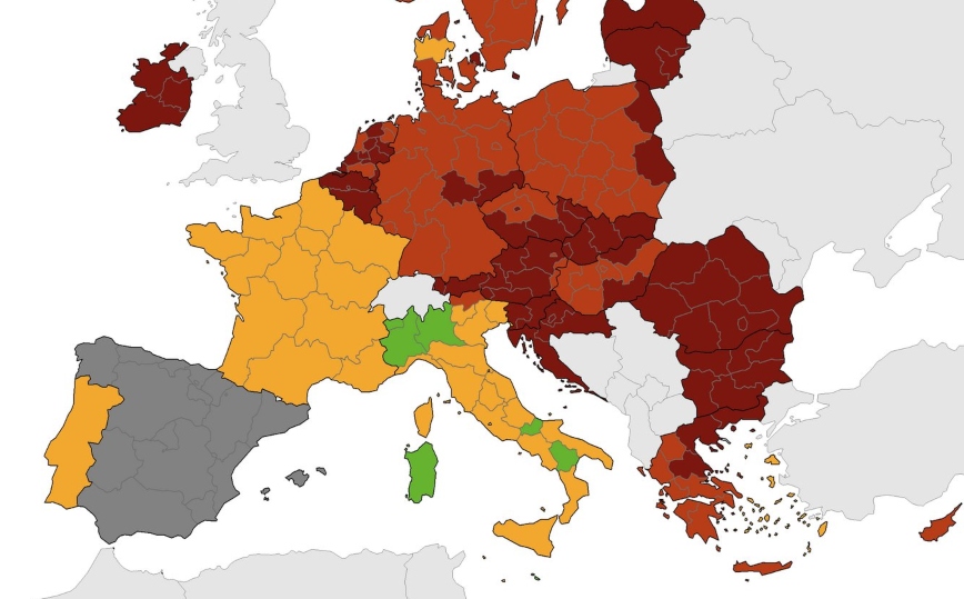 Κορονοϊός – Χάρτης ECDC: Στο βαθύ κόκκινο περιοχές της Ελλάδας