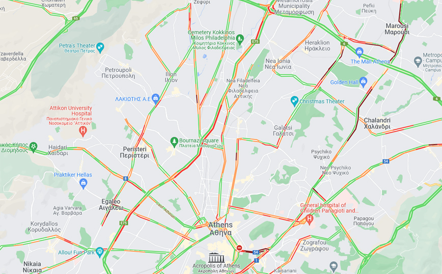 Η κίνηση στους δρόμους της Αθήνας