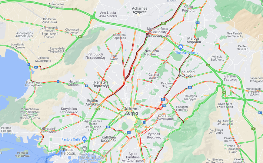 Η κίνηση στους δρόμους της Αθήνας