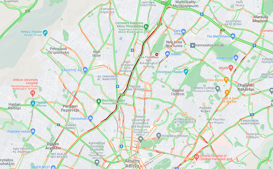 Η κίνηση στους δρόμους της Αθήνας