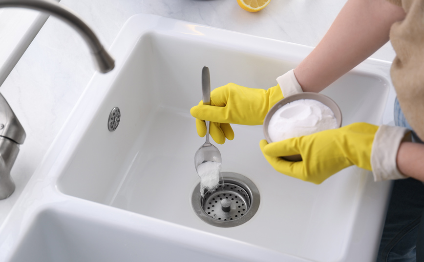 Μαγειρική σόδα για την καθαριότητα του νεροχύτη Μαγειρική σόδα για την καθαριότητα του νεροχύτη