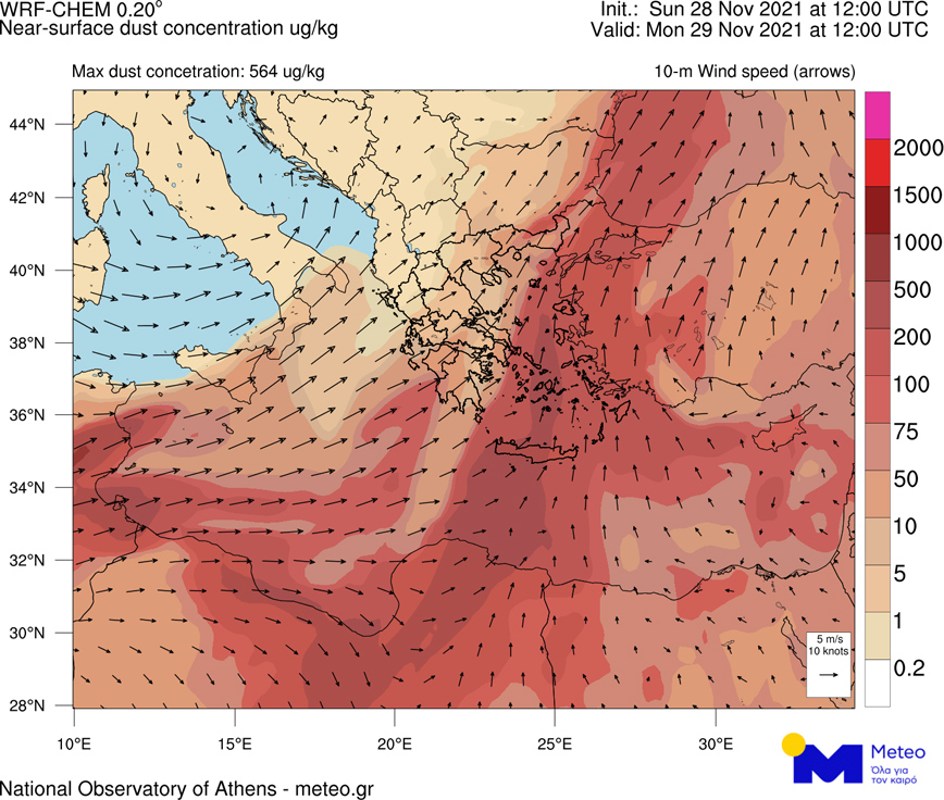 οπικά ισχυρές βροχοπτώσεις, χιονοπτώσεις στα ορεινά, πολύ ενισχυμένοι άνεμοι και Αφρικανική σκόνη οπικά ισχυρές βροχοπτώσεις, χιονοπτώσεις στα ορεινά, πολύ ενισχυμένοι άνεμοι και Αφρικανική σκόνη