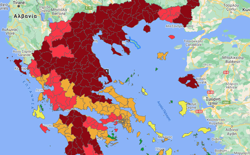 Κορονοϊός: Τρεις νέες περιοχές μπαίνουν στο «βαθύ κόκκινο» – Οι αλλαγές στον επιδημιολογικό χάρτη